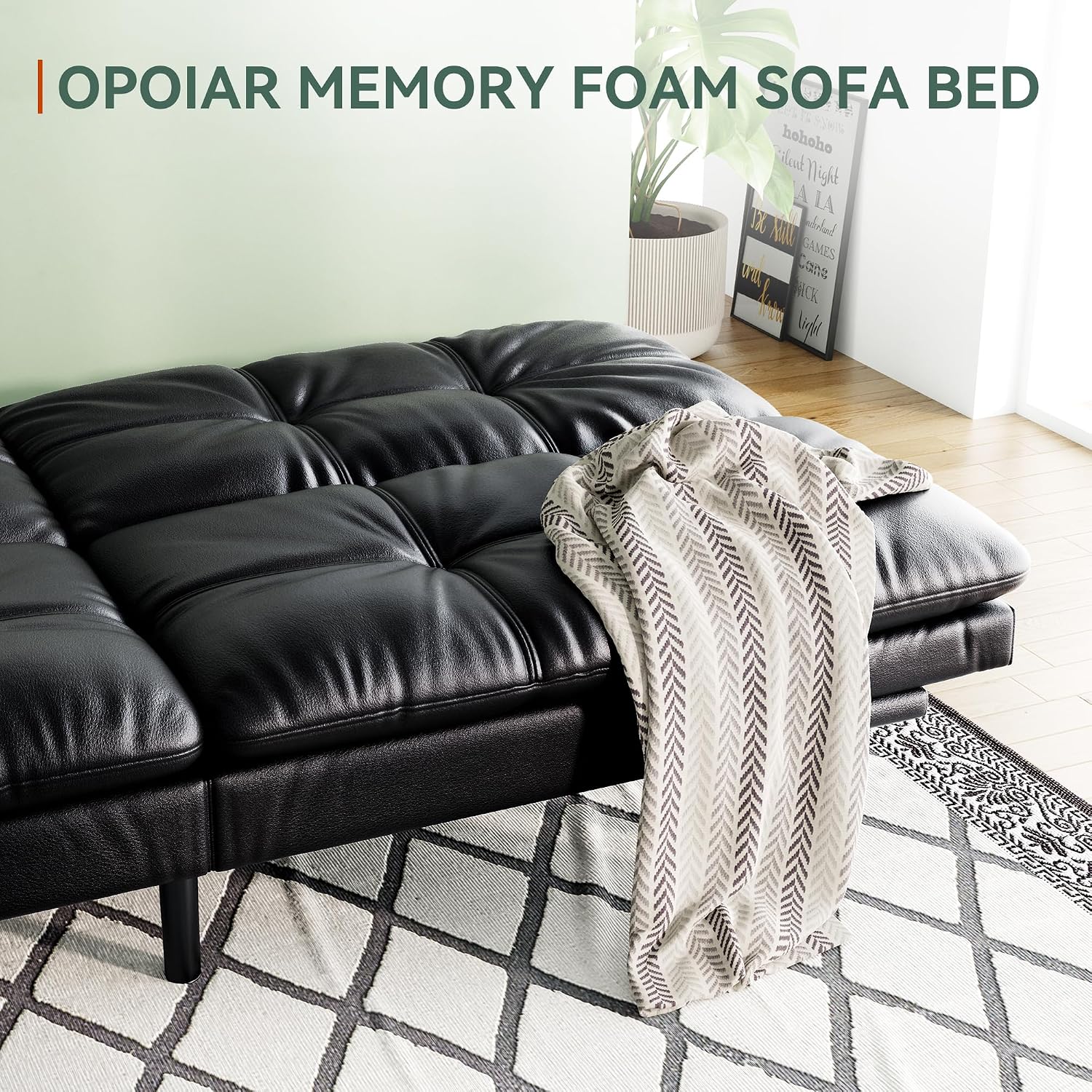 Opoiar 71' L Covertible Futon Sofa Bed,Faux Leather Futon Couch, Memory Foam Modern Loveseat Sleeper, Small Splitback Sofa Couches for Living Room,RV,Home Office,Apartment,Black