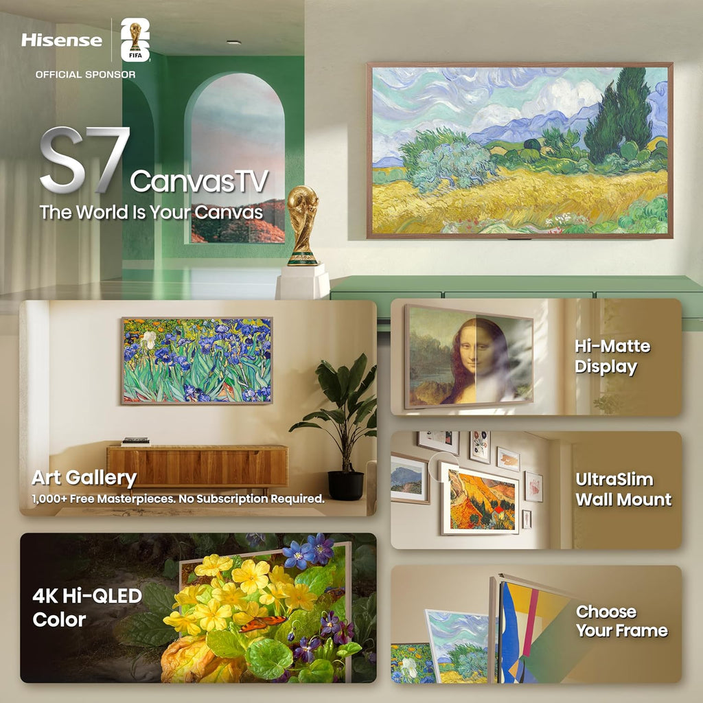 Hisense 50' Hi-QLED S7 CanvasTV Series 4K UHD Google Smart Art TV (50S7SG, 2026 New) - Art Mode, Anti-Glare Panel, Dolby Vision HDR, Hi-Matte Display, Frame & UltraSlim Wall Mount Included