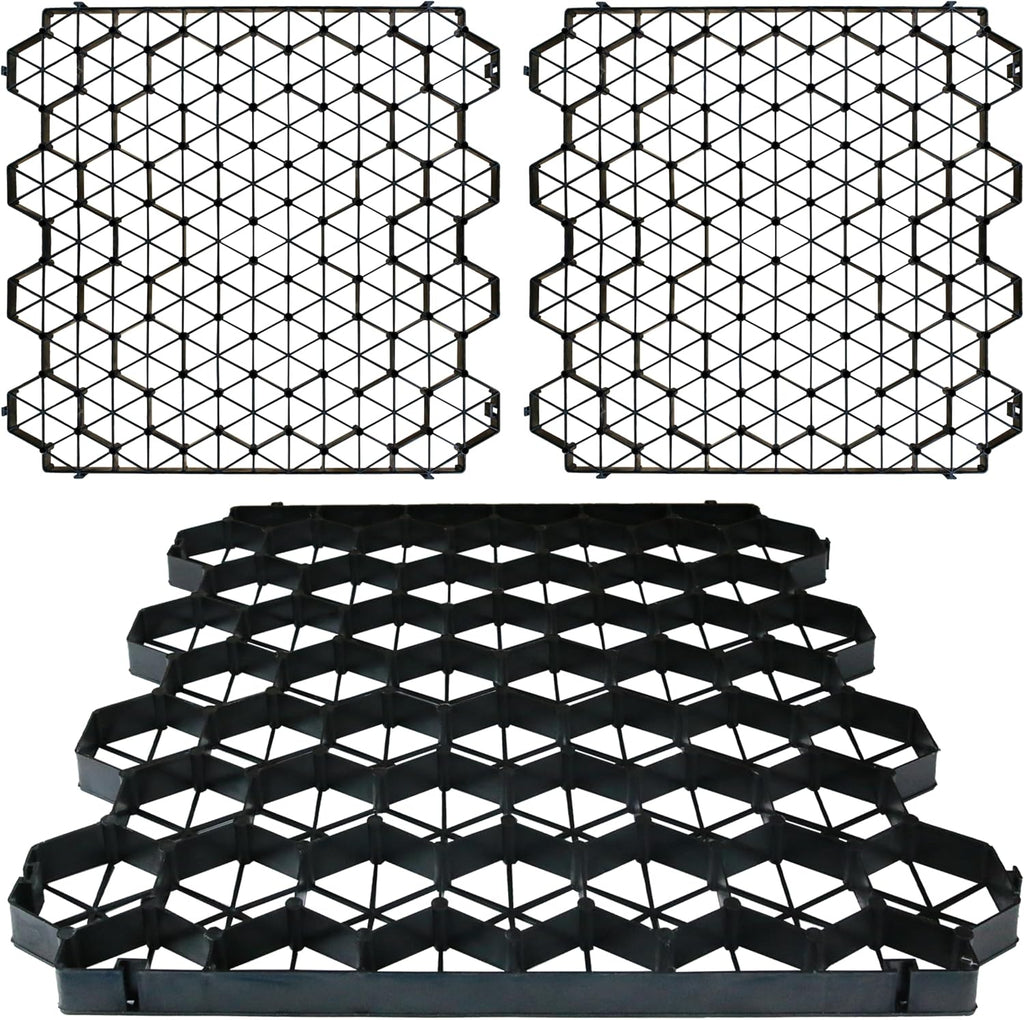 12 Units Permeable Pavers Gravel, Grass& Gravel Driveway System, Interlocked Pavers Gravel Grid Black PE Shed Base 1.6' Depth, 32 Sq Ft (12)