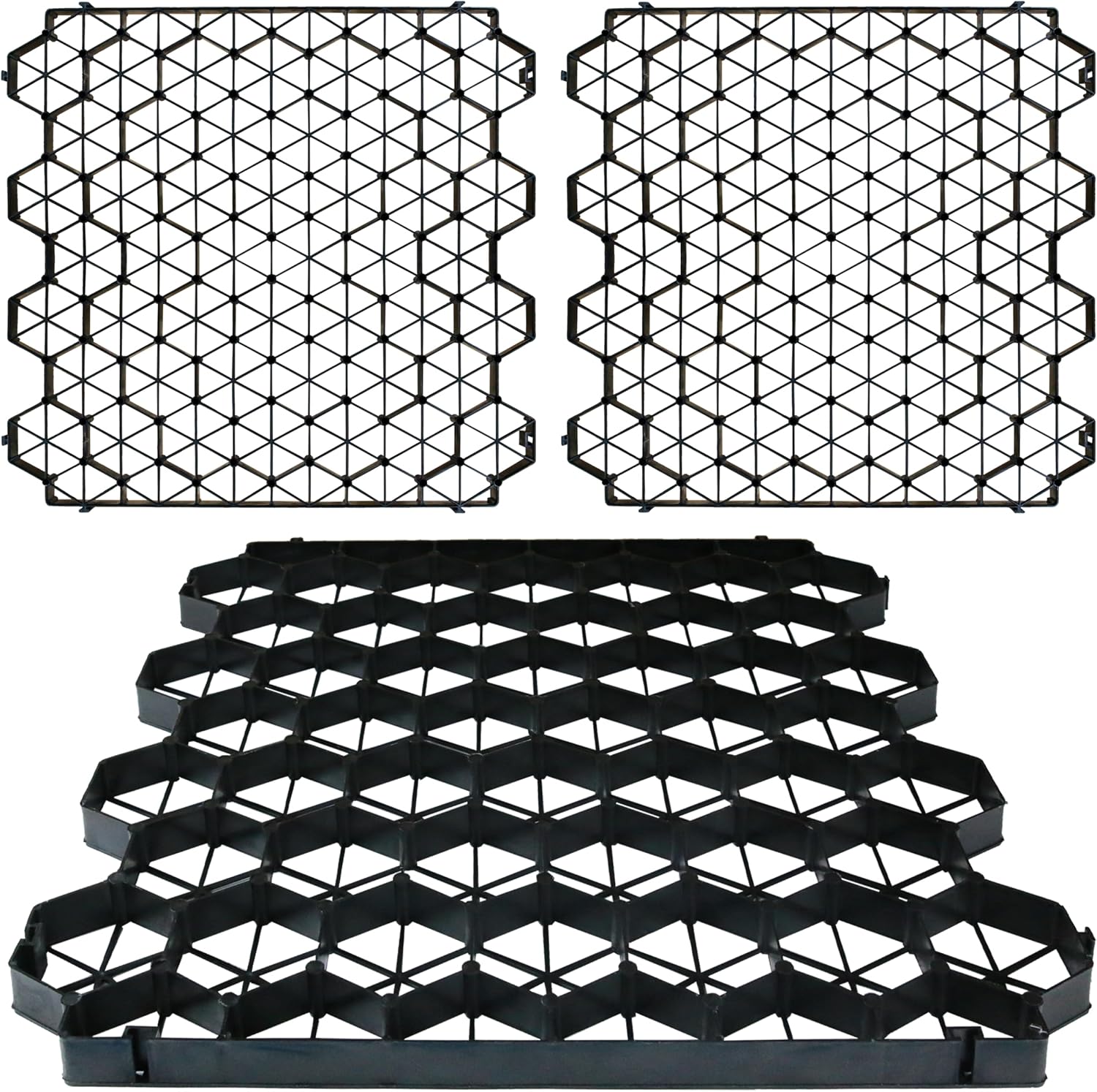 12 Units Permeable Pavers Gravel, Grass& Gravel Driveway System, Interlocked Pavers Gravel Grid Black PE Shed Base 1.6' Depth, 32 Sq Ft (12)