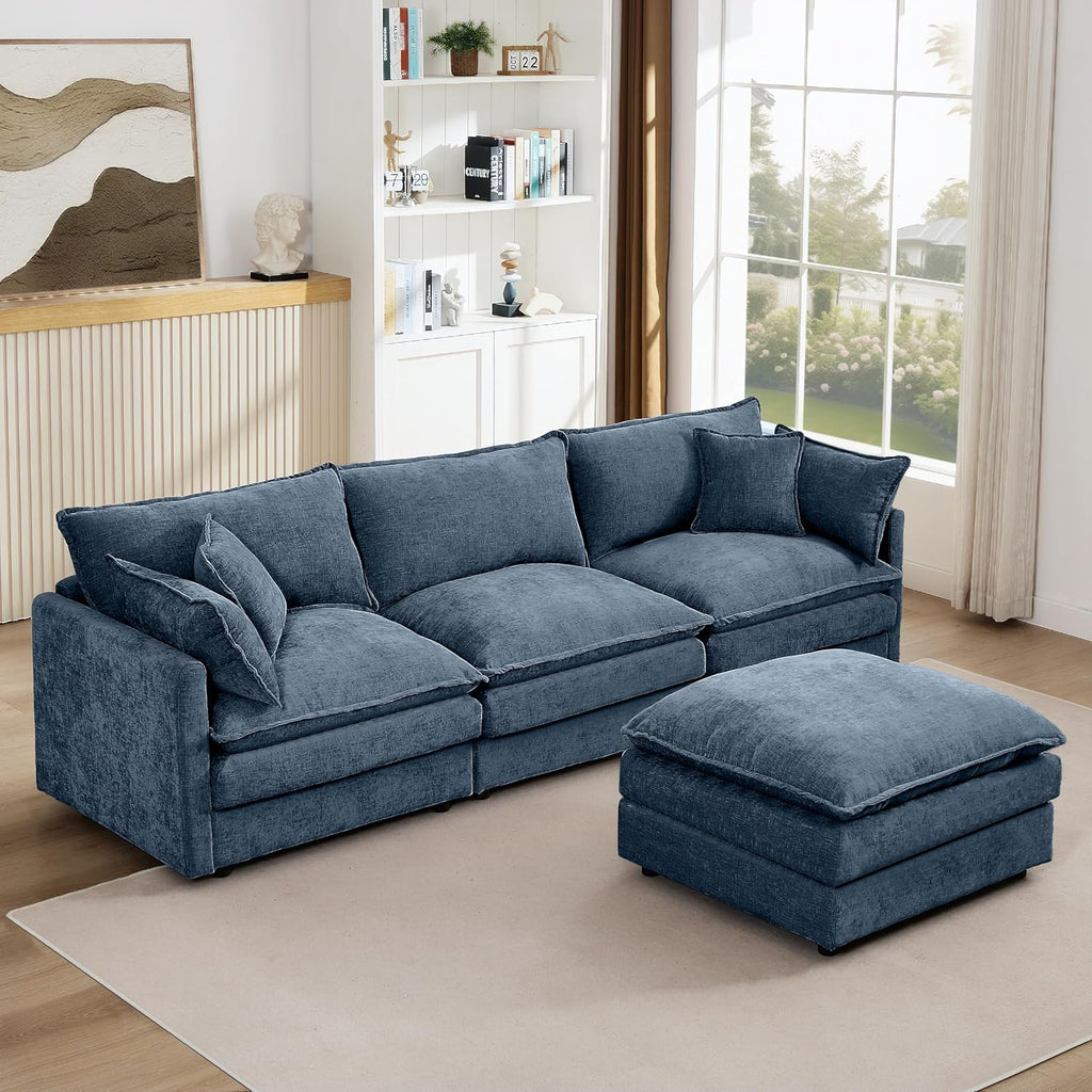 Eafurn Oversized Reversible Modular Sectional Sofa with Movable Ottoman, 4 Seater Convertible L Shaped Corner Couch Modern Chenille Sofa Set w/Double Layers Seat Cushions for Living Room Apartment