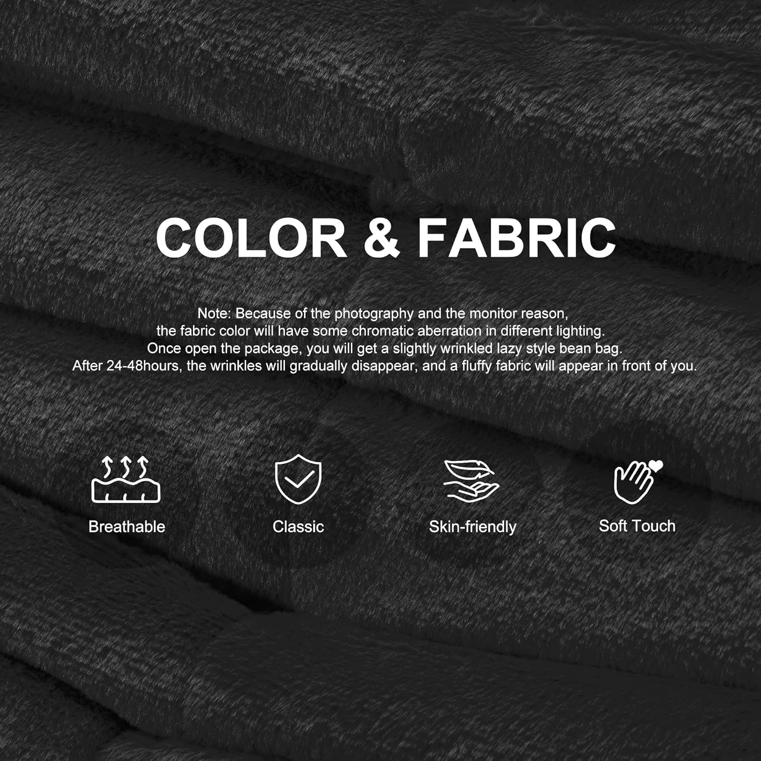 Bean Bag Chairs for Adults Giant Bean Bag Chair Memory Foam BeanBag Chair Bean Bag Sofa with Filler Faux Fur Fireside Beanbags Lazy Sofa for Living Room Bedroom Office (Black Plush, Single)