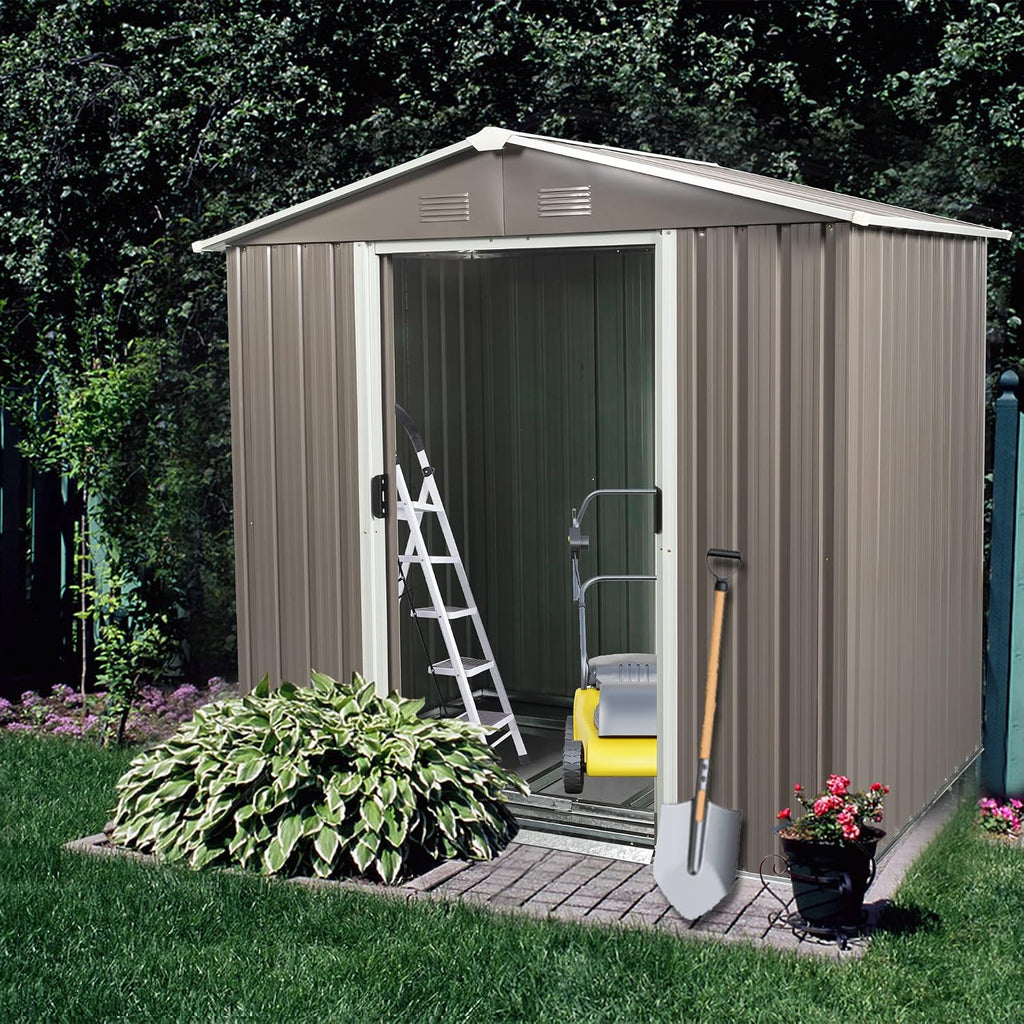 KEIKI 6x5 FT Outdoor Metal Storage Shed with Peaked Roof,Vents and Lockable Door for Garden Yard