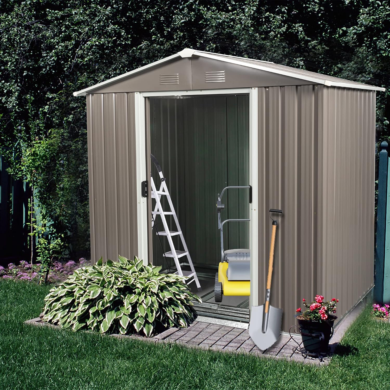 6x5FT Metal Shed, Metal Outdoor Storage Shed, Metal Garden Shed Without Floor, Outdoor Metal Shed Without Window, Grey
