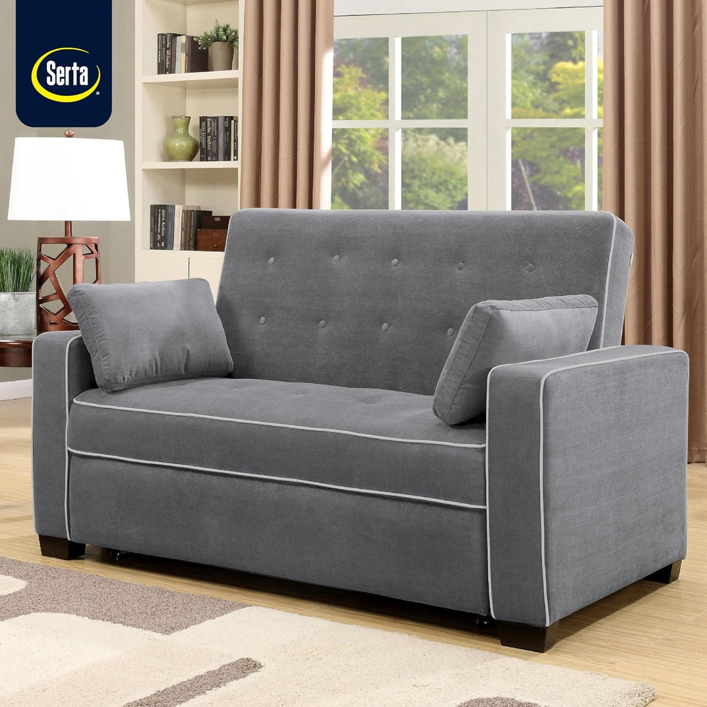Serta Ainsley 66.5' Convertible Sleeper Loveseat, Full Size, Dreamcoil Comfort, Soft Woven Fabric, Charcoal