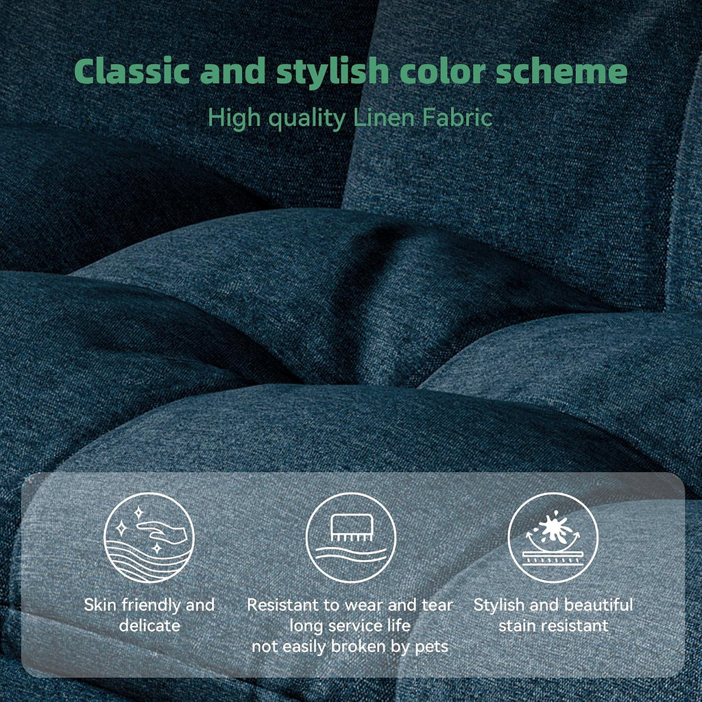 Opoiar Convertible Futon Sofa Bed,71' Memory Foam Futon Couch,Detachable Cushion,Adjustable Backrest & Armrest,Linen Modern Loveseat Sleeper Recliner for Living Room,Office,Apartment,Retro Blue