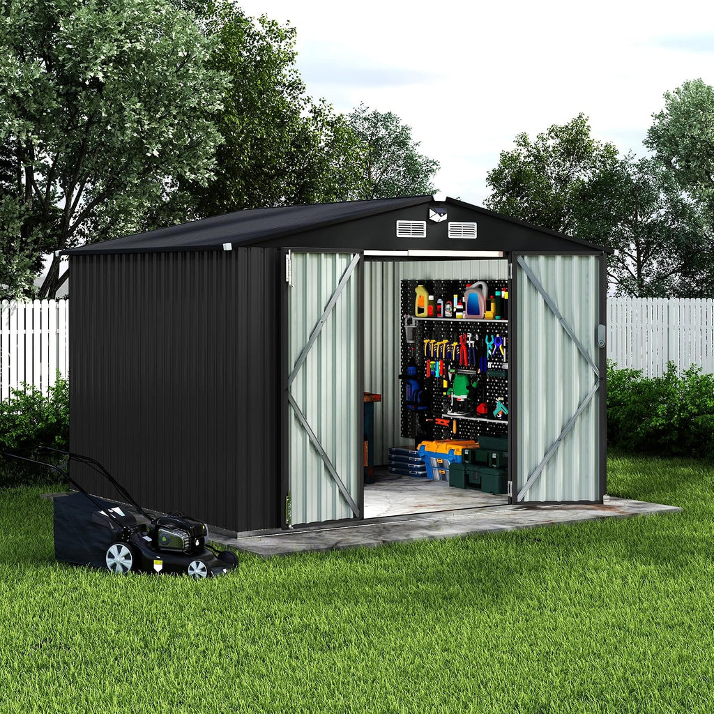 8X10 FT Metal Storage Sheds Outdoor, Metal Yard Sheds Garden Shed Kit, Tool Shed with Lockable Door, Utility Sheds Buildings with Air Vent for Backyard Garden Patio Lawn