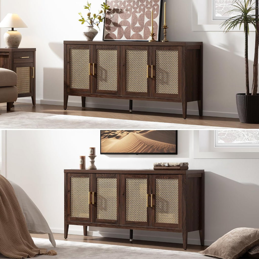 SICOTAS TV Stands for Living Room-Entertainment Center with Storage for Bedroom-Mid Century Modern Television Stands with 4 Doors 59' Media Console TV Cabinet Credenza for 45 50 55 60 65 Inch TVs