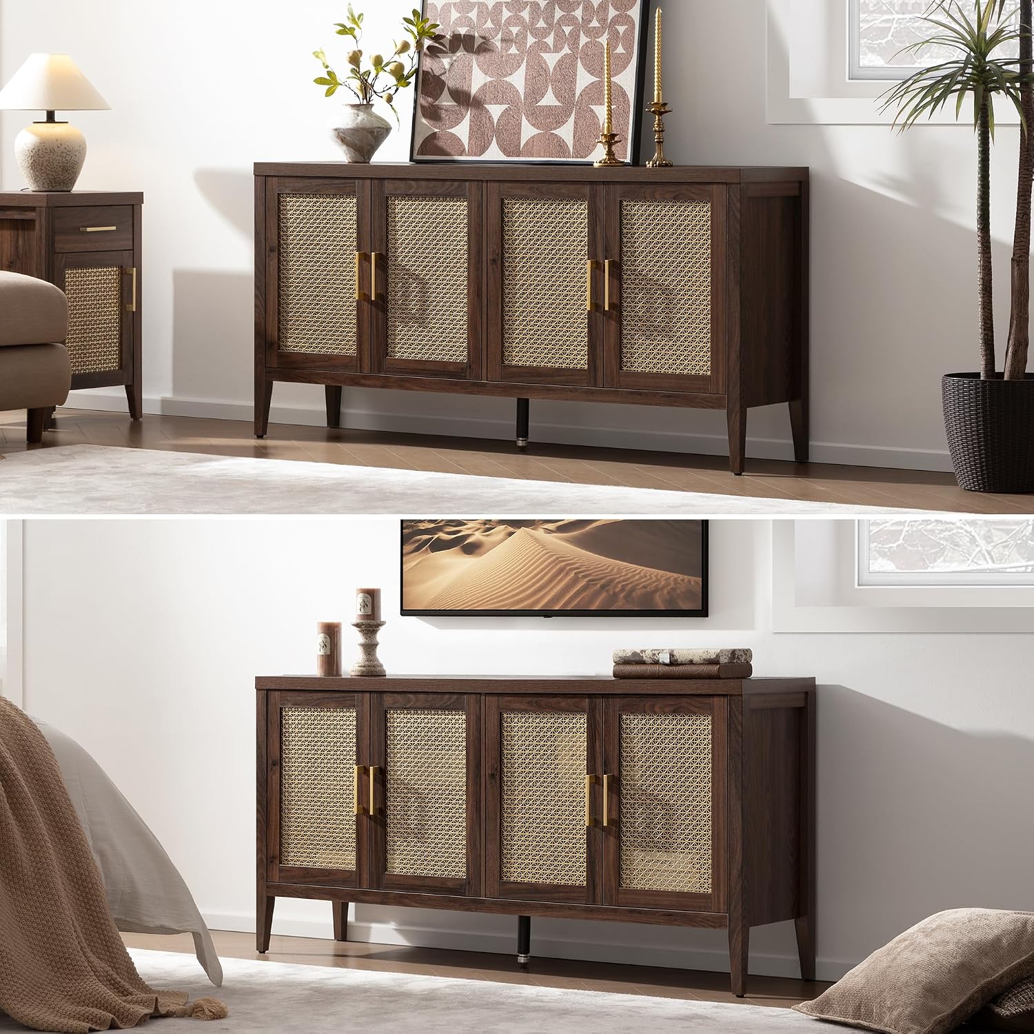 SICOTAS TV Stands for Living Room-Entertainment Center with Storage for Bedroom-Mid Century Modern Television Stands with 4 Doors 59' Media Console TV Cabinet Credenza for 45 50 55 60 65 Inch TVs