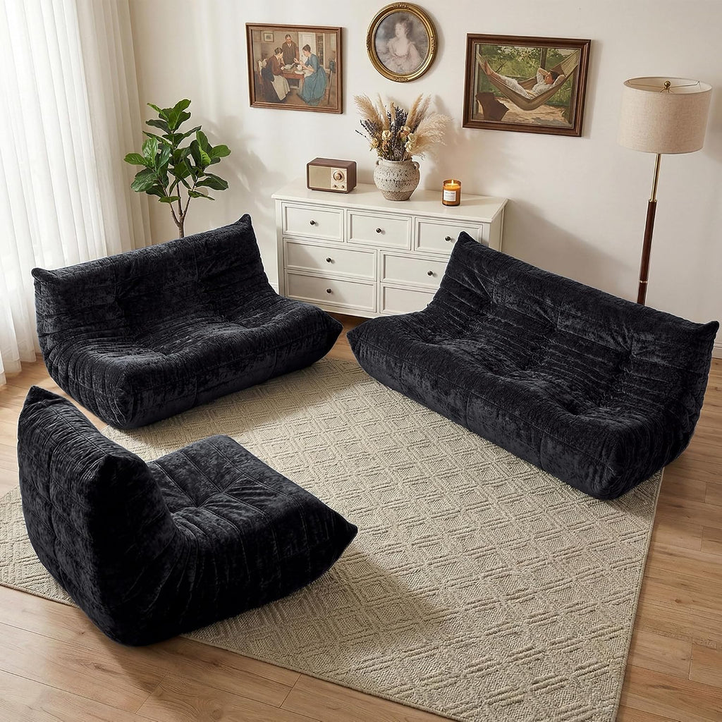 HABUTWAY Bean Bag Chair, Giant Bean Bag Chairs for Adults, 3 Seater Fireside Chair, Lazy Large Floor Bean Bag Sofa for Living Room, Bedroom, Dorm, Office (Black)