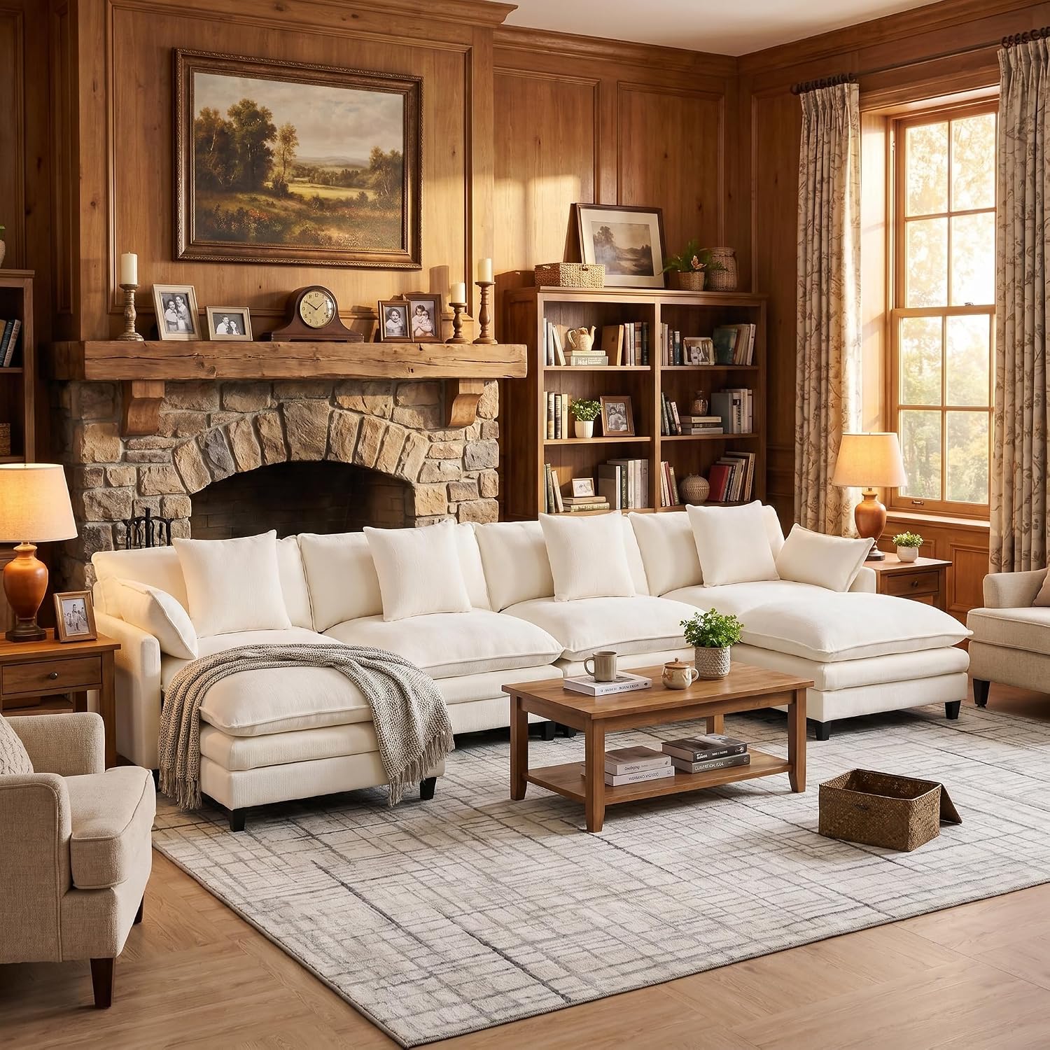 Eafurn 141' Oversized Modular Sectional Sofa Convertible U Shaped Couch for Living Room - 6 Seater Chenille Couches Set with Ottomans and Waist Pillows for Living Room Apartment