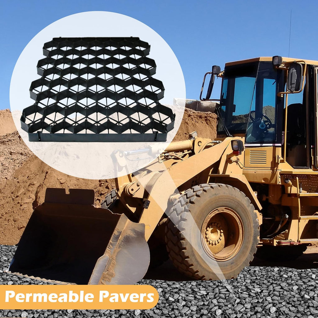 12 Units Permeable Pavers Gravel, Grass& Gravel Driveway System, Interlocked Pavers Gravel Grid Black PE Shed Base 1.6' Depth, 32 Sq Ft (12)