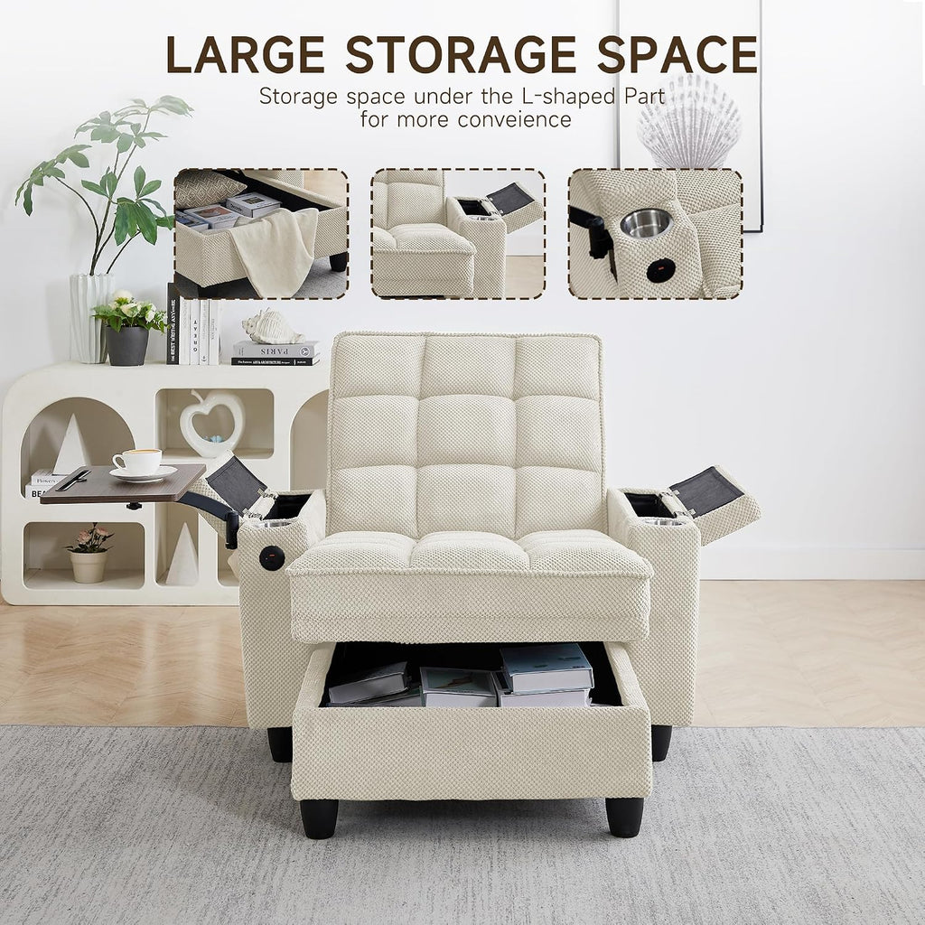41.7' Oversized Chaise Lounge Chair Indoor, Boucle Upholstered Sofa Bed with Adjustable Backrest, Deep Seat Reading Chair, Sofas Couches for Living Room, Storage, Cup Holders & 360° Swivel Side Table