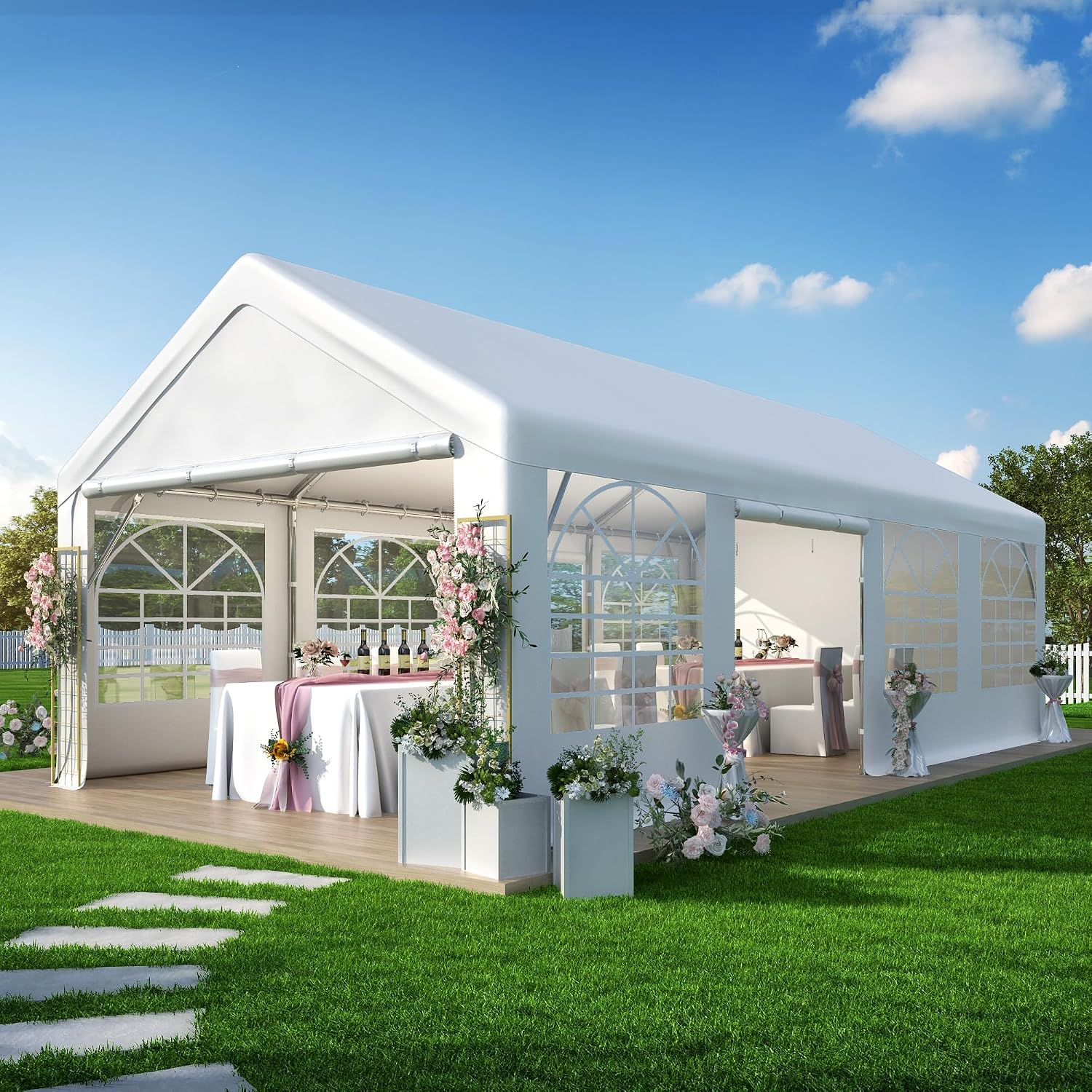 GARTOO 13' x 26' Canopy Party Tent & Carport - Heavy Duty Outdoor Wedding Gazebo with 4 Sand Bags, Event Shelter Canopy for Outdoor Event, Wedding, Birthday Party