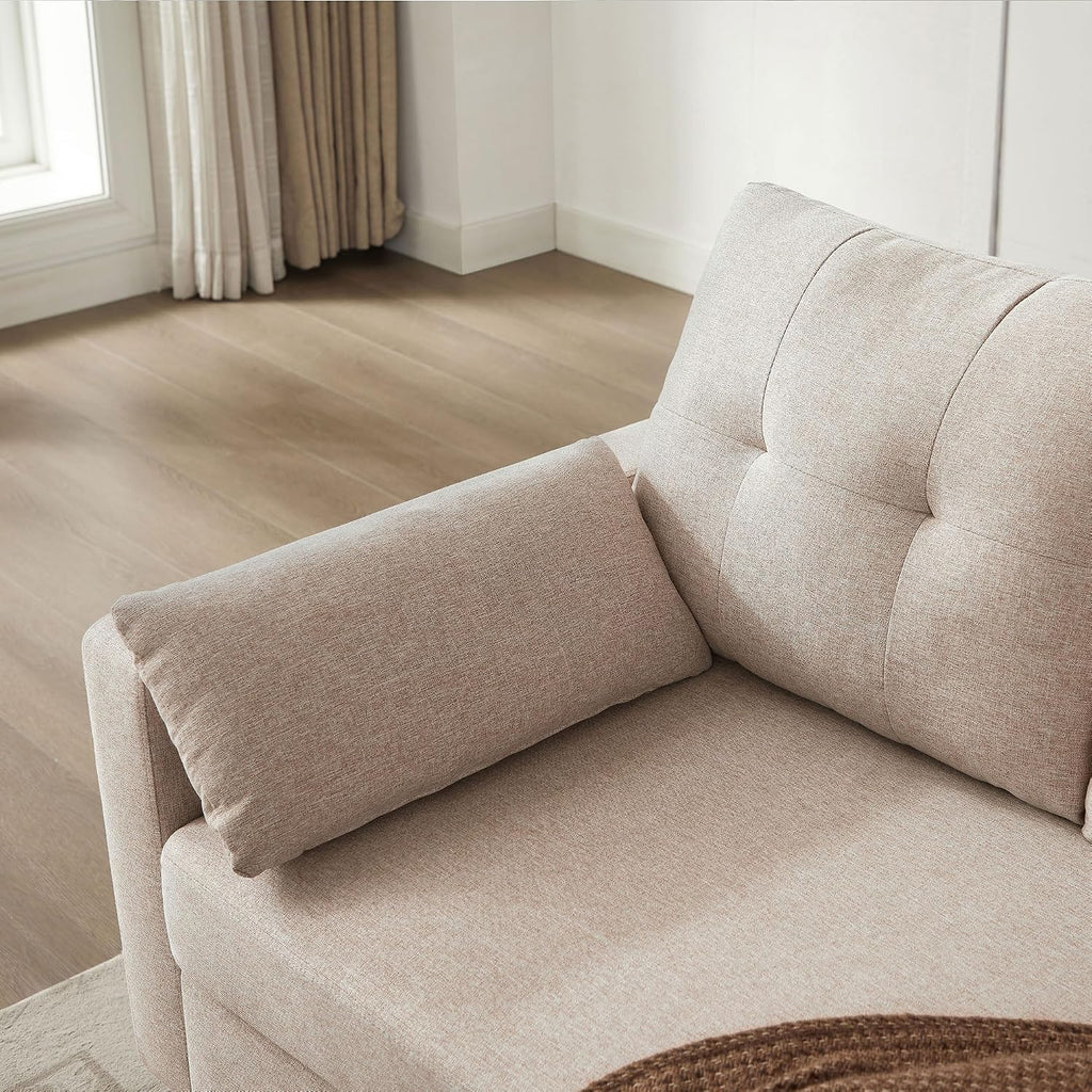 101' Convertible Sectional Sofa with Ottoman Coffee Table, Modern Linen Fabric U-Shaped Couch with Storage Pocket, 4 Seat Sofa Couches for Living Room, Apartment, Office, Beige