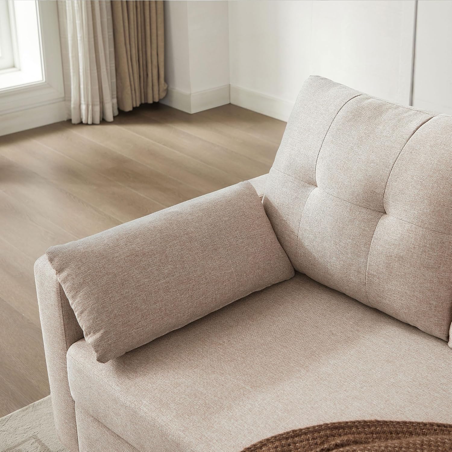 101' Convertible Sectional Sofa with Ottoman Coffee Table, Modern Linen Fabric U-Shaped Couch with Storage Pocket, 4 Seat Sofa Couches for Living Room, Apartment, Office, Beige