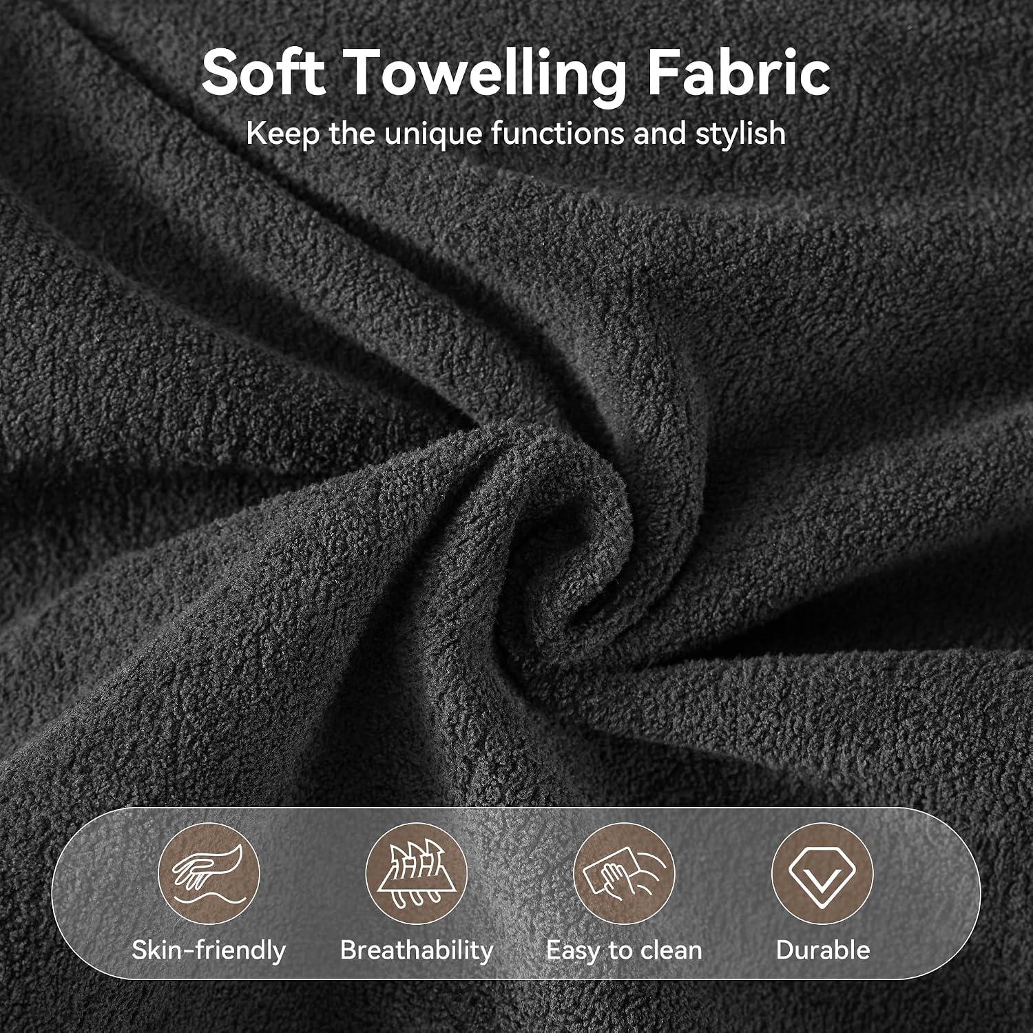 Convertible Futon Sofa Bed with Adjustable Backrest & Detachable Cushions – Plush Terry Cloth Fabric Futon Couch Bed, Morden Folding Loveseat for Living Room,Office,Apartment,Retro Black