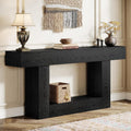 Tribesigns 63' Console Table, Farmhouse 2-Tier Entryway Table with U-Shaped Base, Narrow Long Wood Sofa Table Behind Couch Table for Living Room, Hallway, Foyer, Black