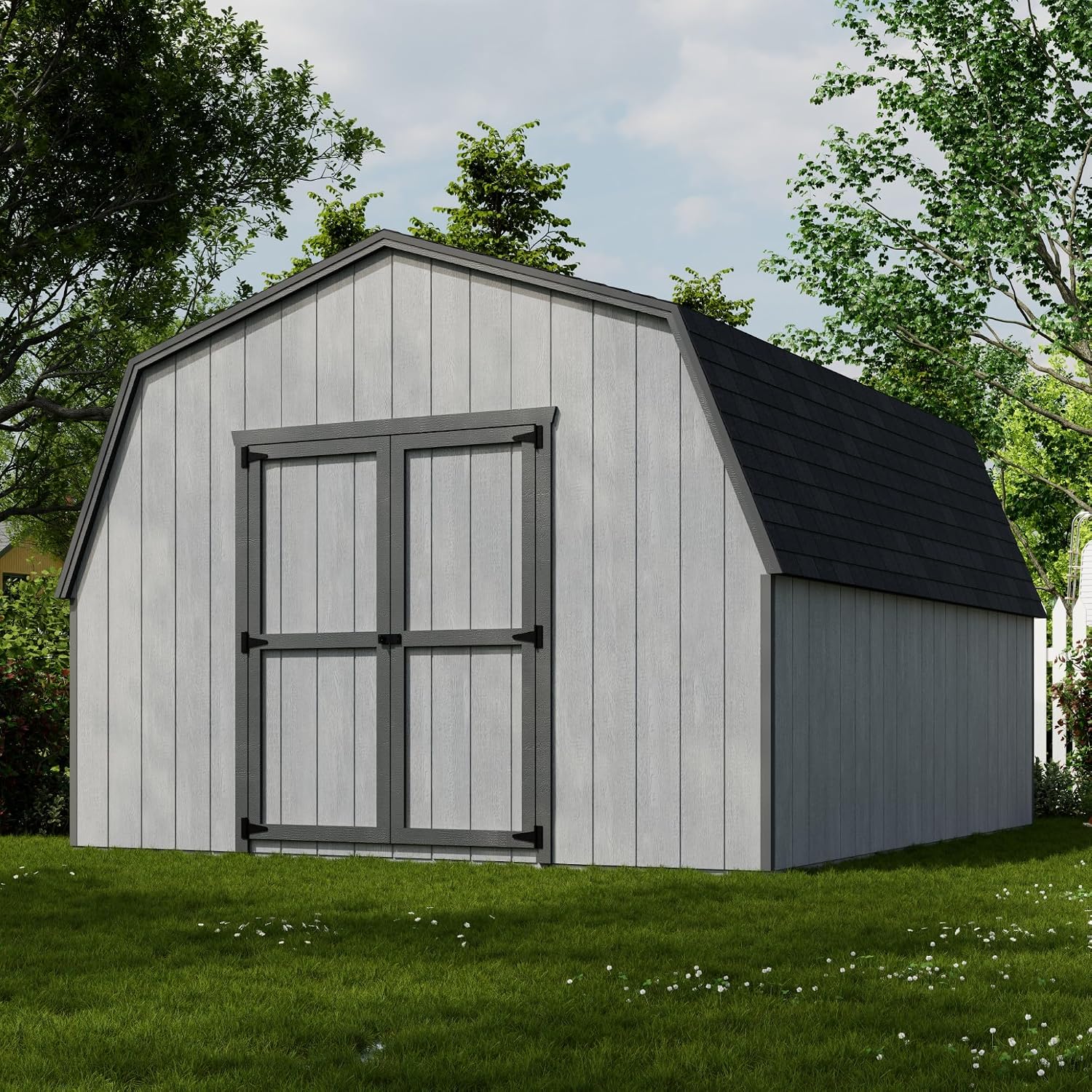 Little Cottage Co. 12x14 Value Gambrel Barn with 4 ft. Sidewalls with Floor, Outdoor Wood Storage Shed Do-It-Yourself Precut Kit
