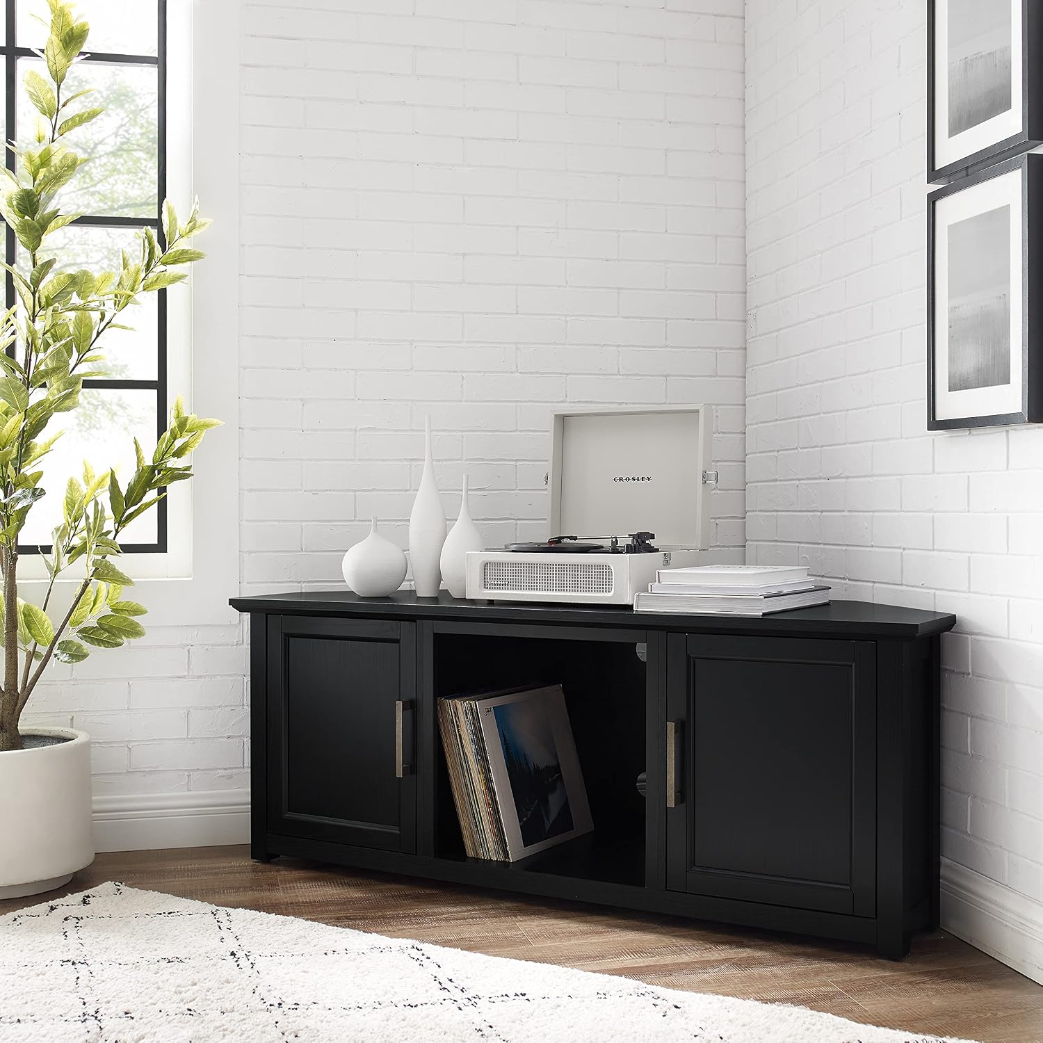 Crosley Furniture Camden Corner TV Stand for 65+ inch TVs, Entertainment Center with Storage Shelves, Black