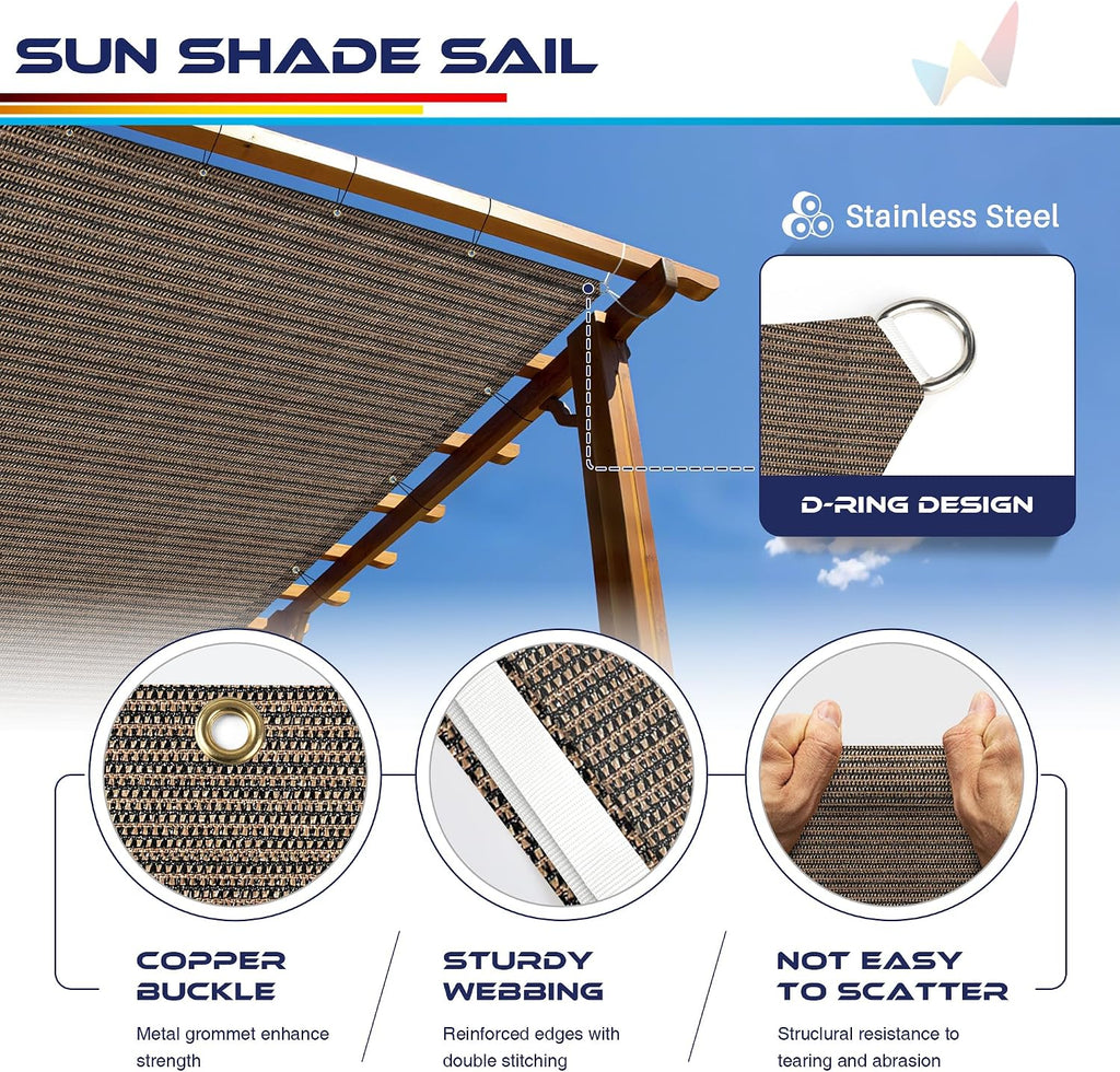 Windscreen4less 14' x 20' Sun Shade Sail Straight Edge Sun Shade Canopy Cover Outdoor with Grommets D-Ring UV Block for Pergola Backyard Patio (Brown)