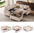 LINSY HOME Sectional Sleeper Sofa with Pull Out Couch Bed for Living Room (Beige) | Plush Corduroy, Storage Ottoman, Storage Chaise, Pull Out Couch, USB Charging