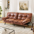 71' Convertible Futon Sofa Bed,Faux Leather Futon Couch,Memory Foam Loveseat Sleeper Sofa,Small Splitback Modern Folding Couch for Living Room,Office,Apartment,Saddle Brown