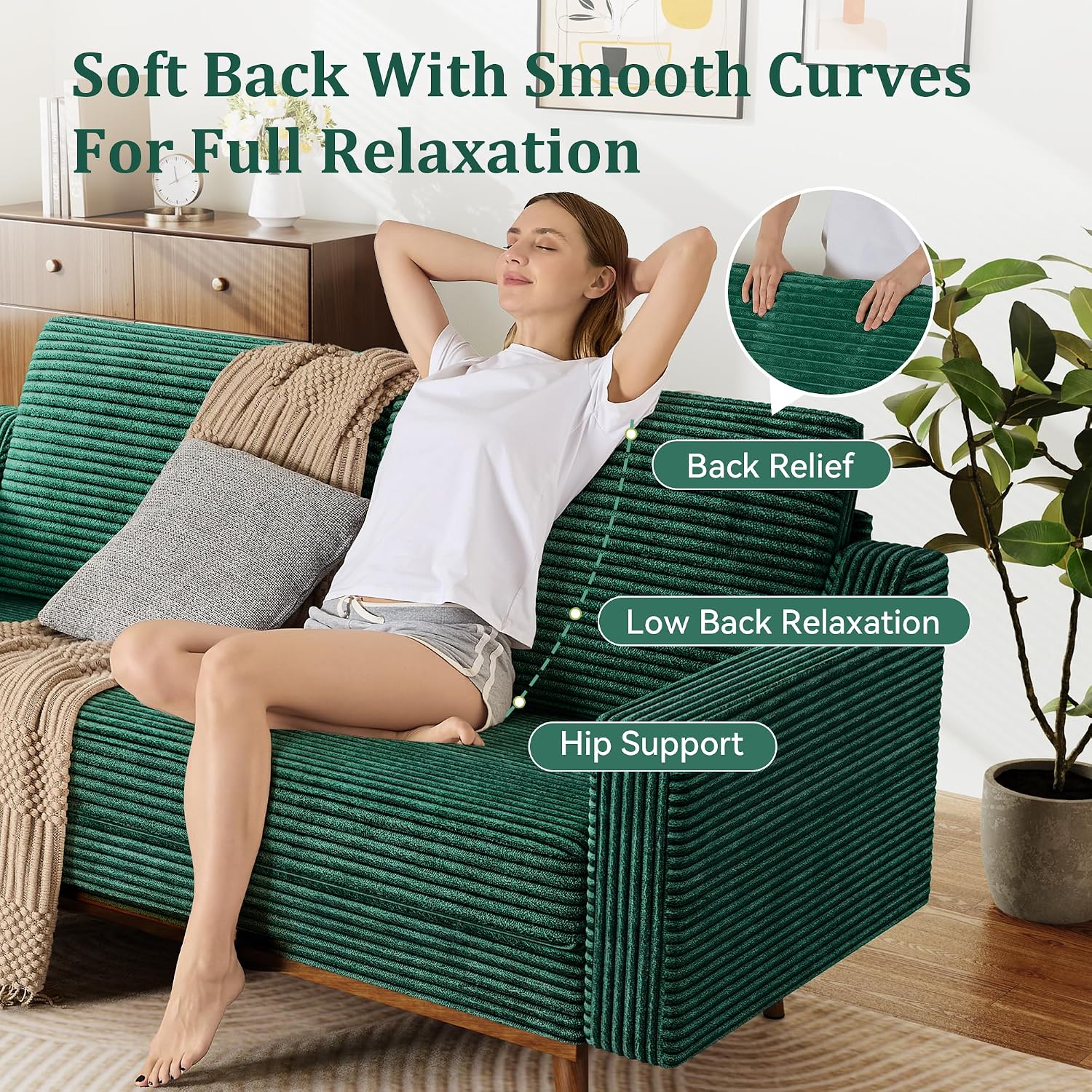 65.4' Loveseat Sofa,Comfy Forest Green Corduroy Love Seat Couches for Living Room,Mid Century Modern Small Couch for Bedroom Office with Spring Cushion,Solid Wood Frame,Tool-Free Assembly