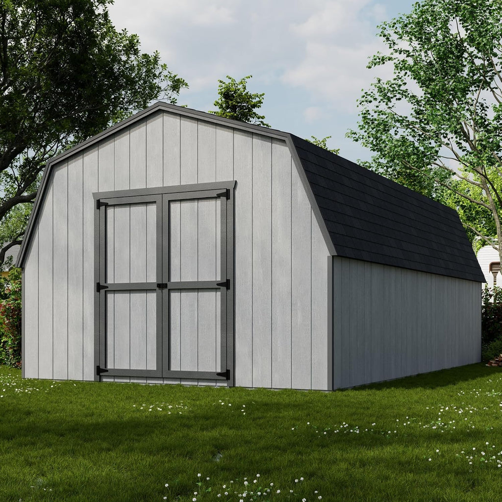 Little Cottage Co. 12x20 Value Gambrel Barn with 4 ft. Sidewalls with Floor, Outdoor Wood Storage Shed Do-It-Yourself Precut Kit