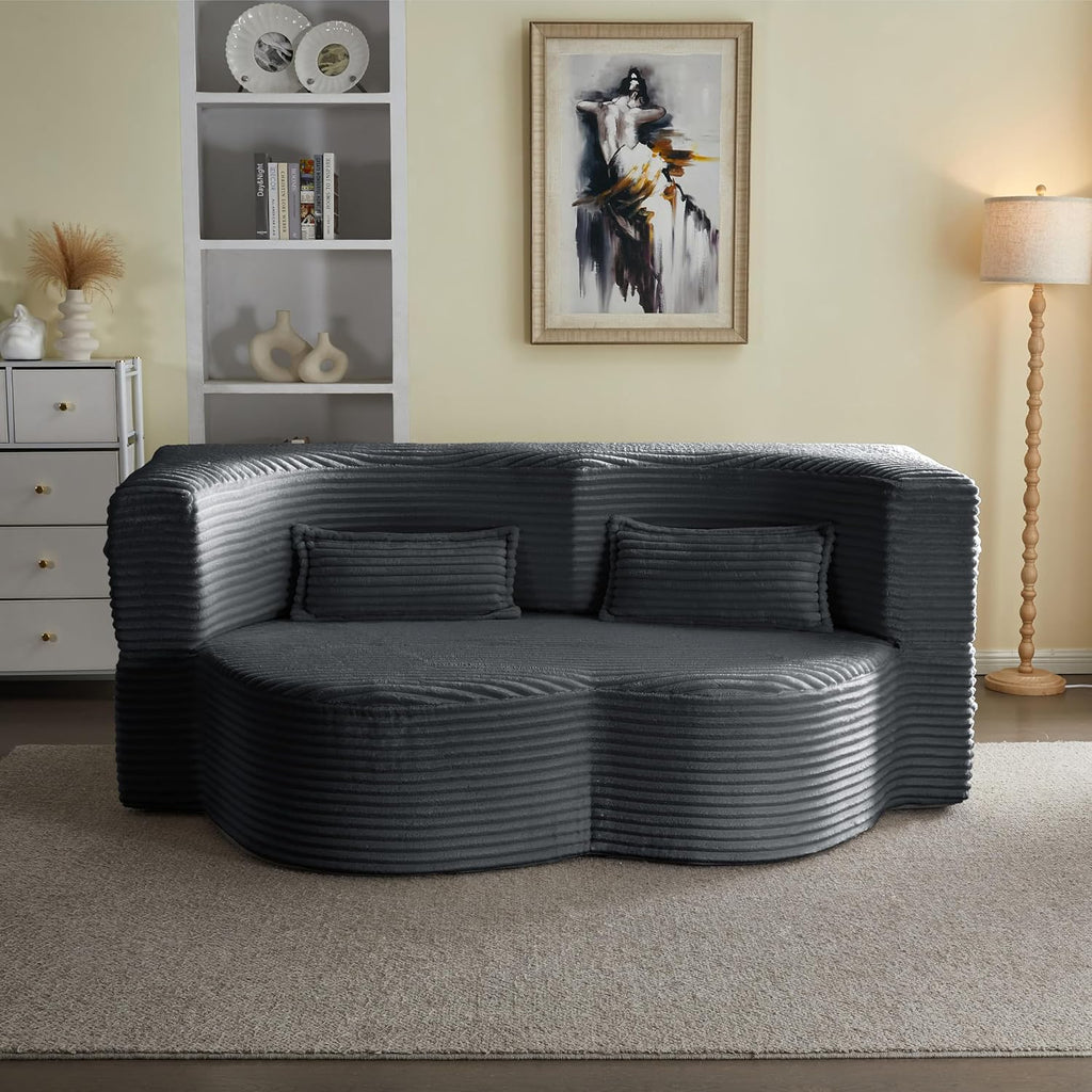 2-in-1 Folding Convertible Sofa Bed,78 Inch Convertible Boneless Couch with Pilow Foldable Matress, Corduroy Loveseat Sleeper Pull Out Bed Floor Sofa Modular Futon Couch (Corduroy, Dark Grey)