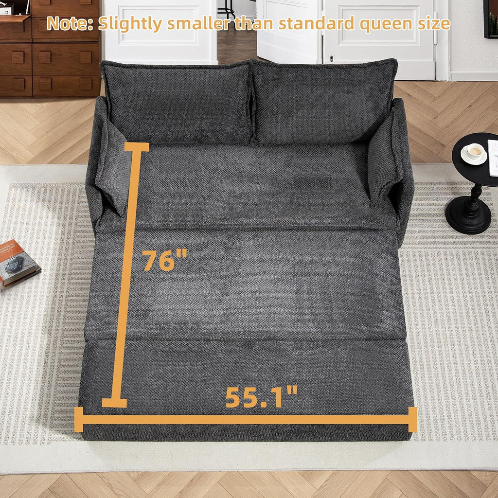 SUNWAVE 60' Queen Pull Out Sofa Bed - Convertible Sleeper Sofa Bed, Corduroy Loveseat Pull Out Couch with USB Charging, Side Pockets for Living Room, Bedroom, Small Spaces(Charcoal, 60')