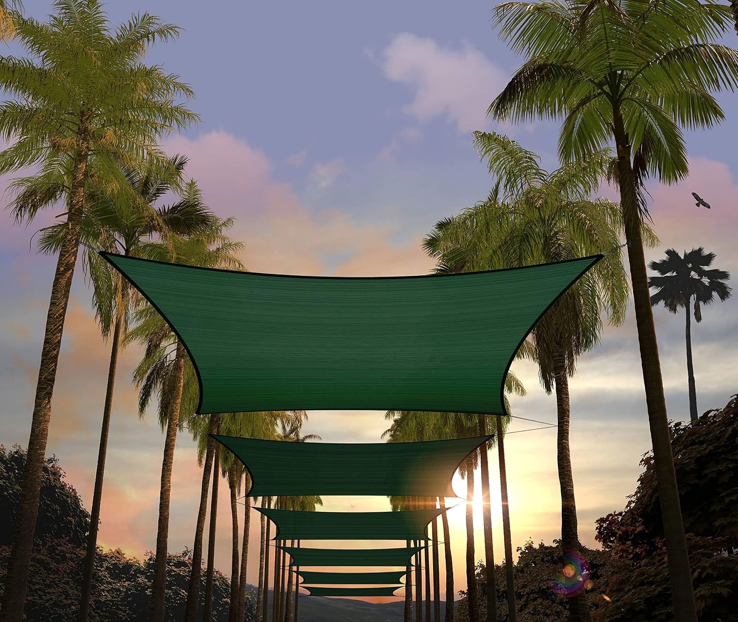Amgo Custom Size 12' x 16' Green Rectangle Square Sun Shade Sail UPF50+ AGTAPR0810, Order to Make Canopy Awning, 95% UV Blockage, Water & Air Permeable, Commercial and Residential (We Customize)