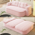 78.7' Convertible Foldable Sofa Bed with Functional Blanket and 2 Soft Pillows, 2-in-1 Corduroy Fabric Loveseat Sofa Couch with Deep Seat, Curved Sleeper Couch Bed for Living Room (Baby Pink)