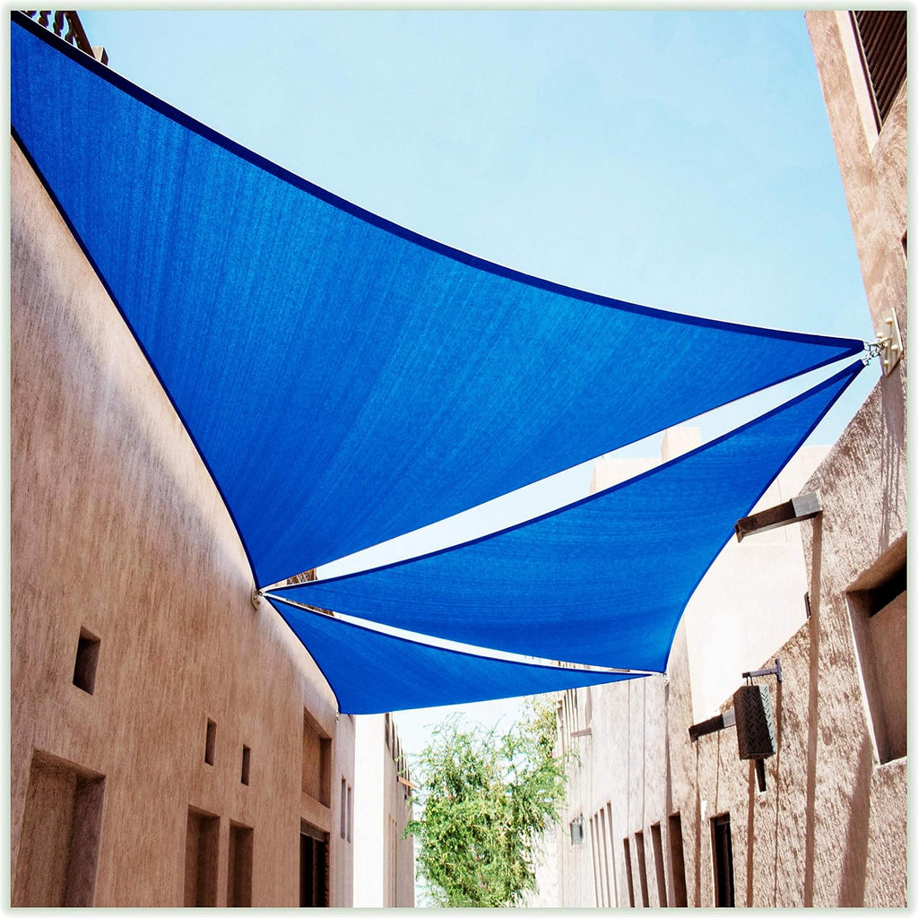 ColourTree CTAPT24 Custom Size Order to Make 14' x 20' x 24.4' Blue Right Triangle Sun Shade Sail Canopy Mesh Fabric UV Block UPF50 - Commercial Heavy Duty - 190 GSM - 3 Years Warranty