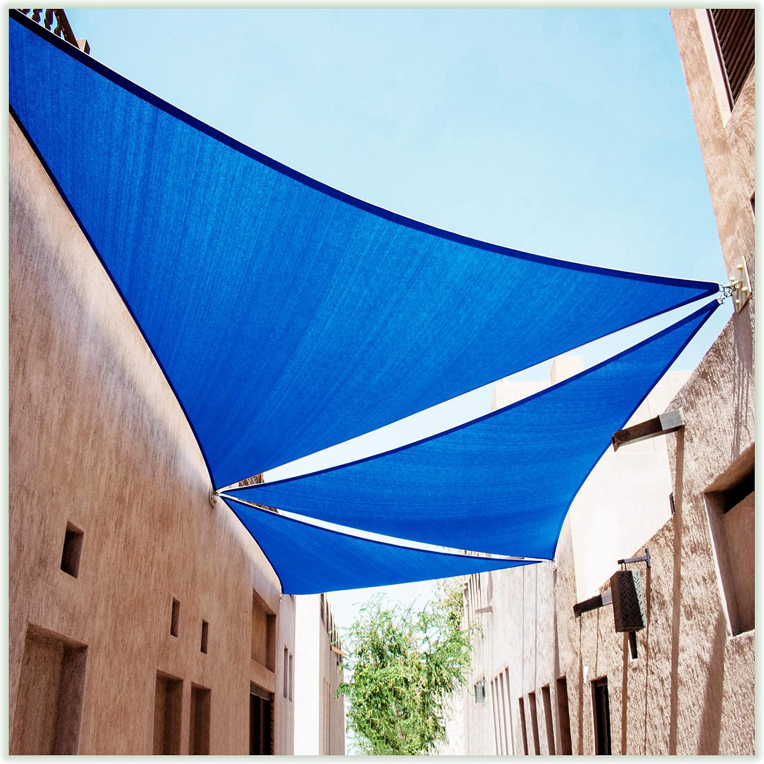 ColourTree CTAPT24 Custom Size Order to Make 14' x 20' x 24.4' Blue Right Triangle Sun Shade Sail Canopy Mesh Fabric UV Block UPF50 - Commercial Heavy Duty - 190 GSM - 3 Years Warranty