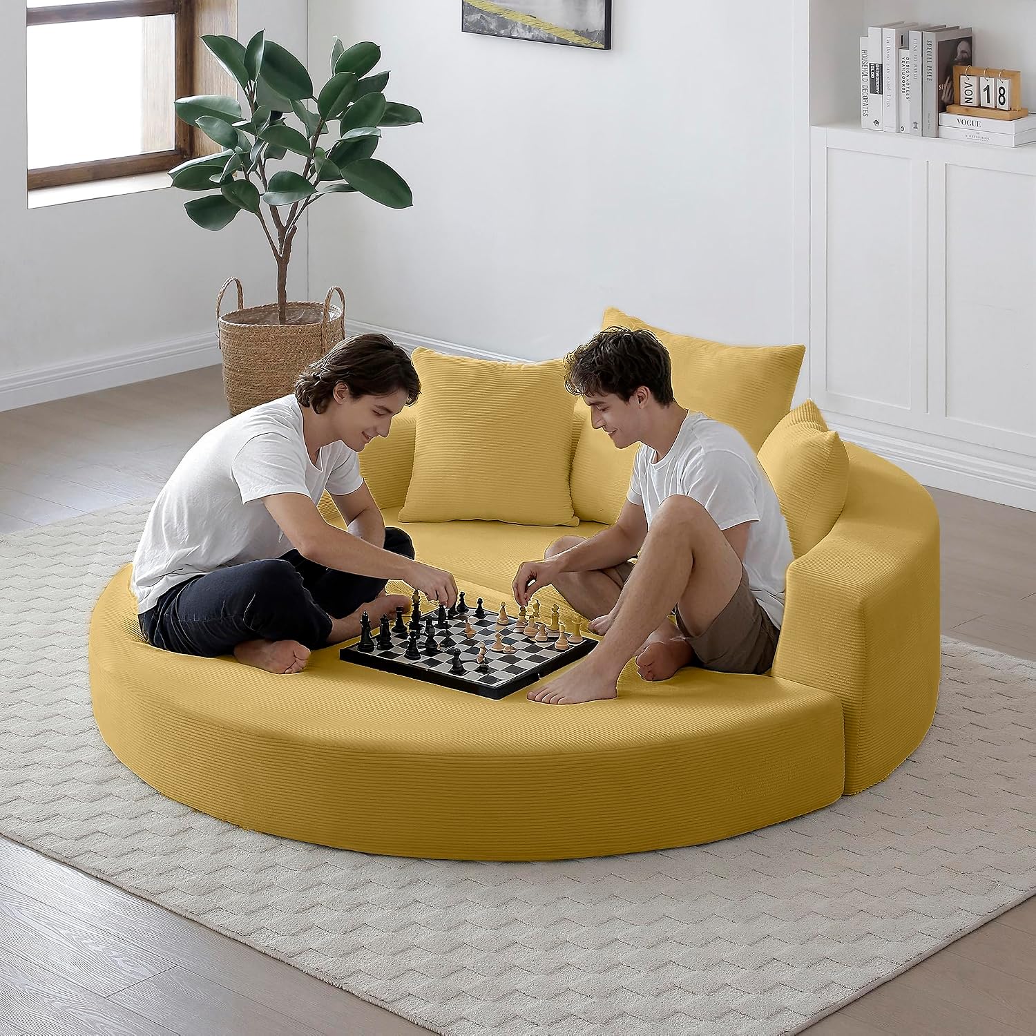 KEIKI 67' Corduroy Convertible Circular Floor Sofa Bed,Multi-Functional Adjustable Futon Couch for Living Room Office,No Assembly