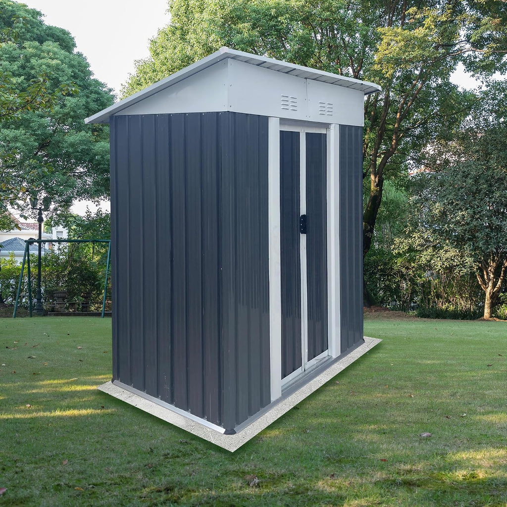 5 x 3 FT Outdoor Storage Shed, Metal Garden Shed with Aluminum Alloy Frame, Tool Shed Outdoor Storage with Lockable Sliding Doors & Vents, Small Storage House Waterproof for Backyard, Lawn, Gray