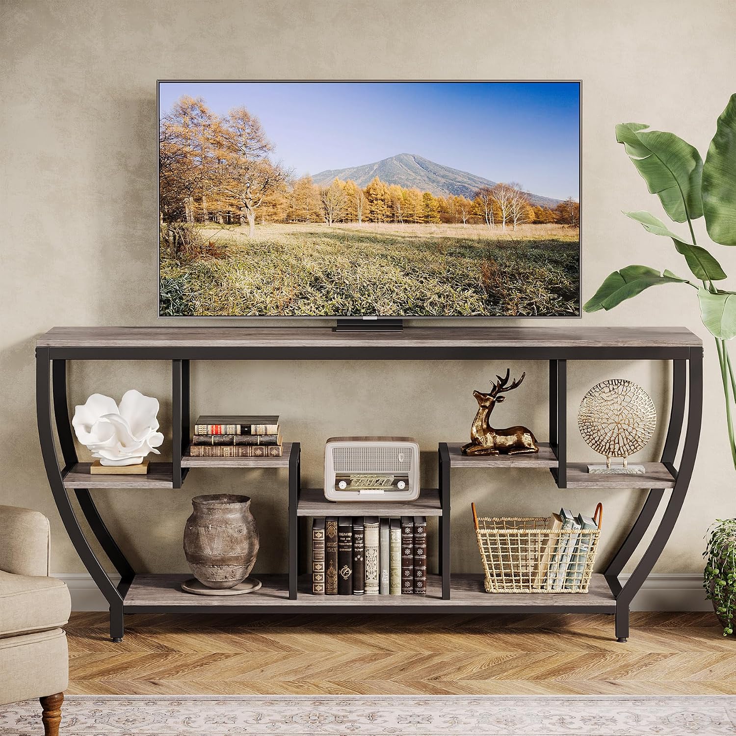 Tribesigns TV Stand for Televisions up to 80 Inches, 70.9 Inches Entertainment Center with Storage Shelves, Wood TV Media Console Table Unit for Living Room, Bedroom, Grey