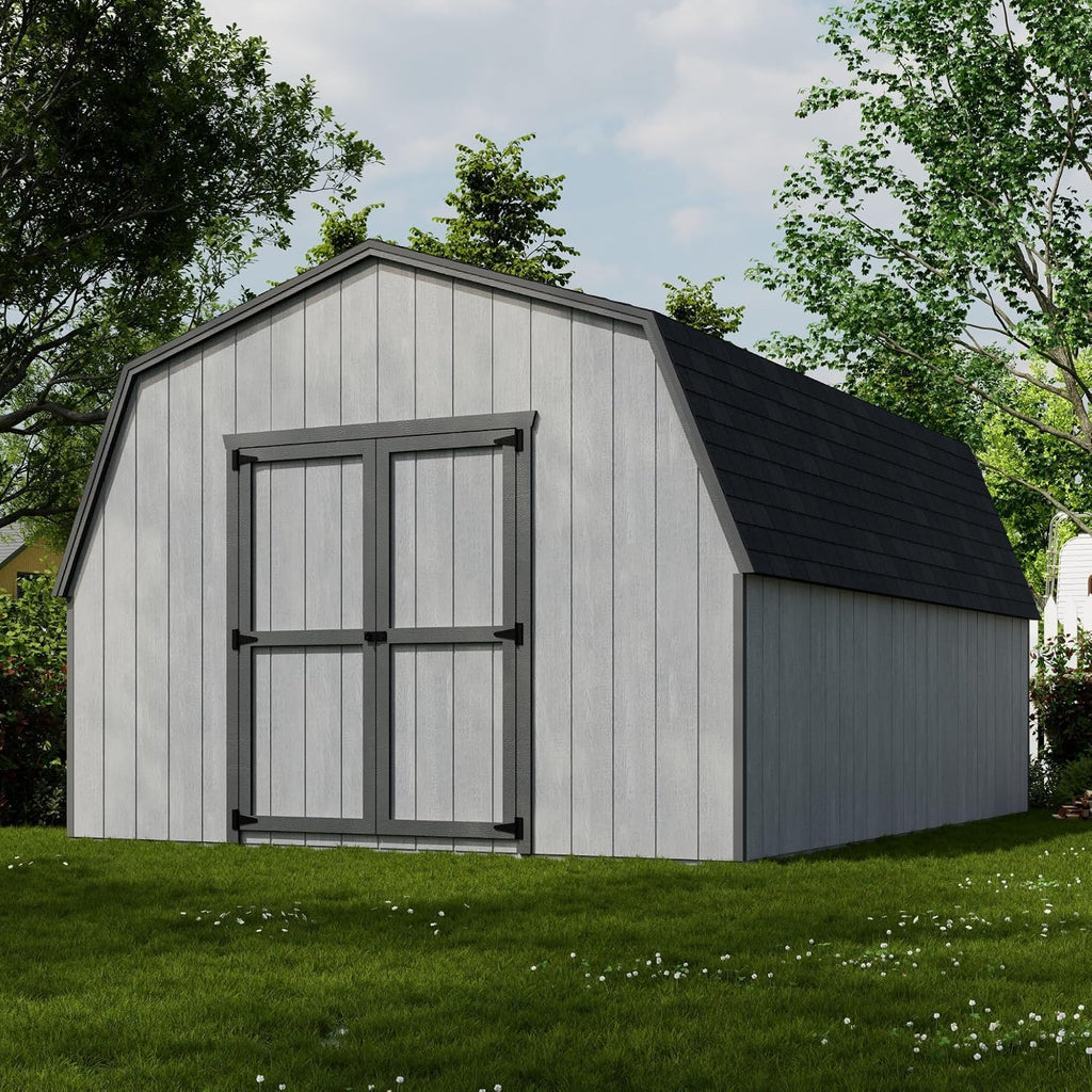 Little Cottage Co. 12x16 Value Gambrel Barn with 4 ft. Sidewalls with Floor, Outdoor Wood Storage Shed Do-It-Yourself Precut Kit