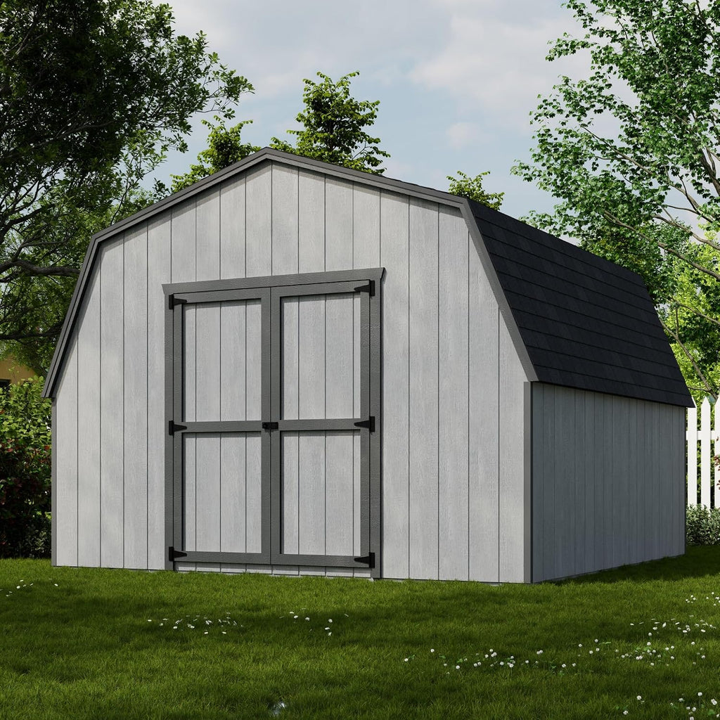 Little Cottage Co. 12x12 Value Gambrel Barn with 4 ft. Sidewalls with Floor, Outdoor Wood Storage Shed Do-It-Yourself Precut Kit