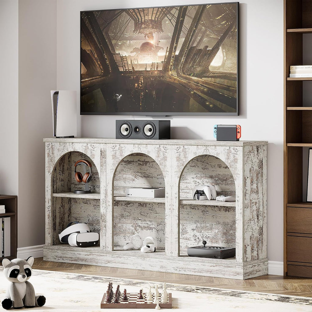 Tribesigns TV Media Consoles for Living Room, Farmhouse Entertainment Center with Storage Cabinets, Modern Television Stand for Bedroom, Distressed White