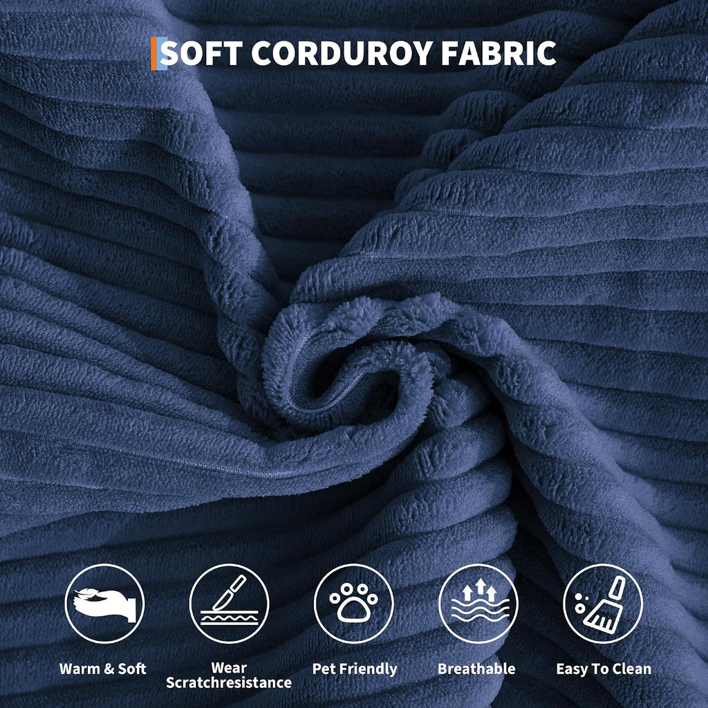 Garvee 5-in-1 Convertible Sofa Bed, 78.8' Modular Corduroy Sleeper with Sturdy Frame & No Assembly, Multi-Functional Futon for Small Space, Living Room & Guest Room (Blue)