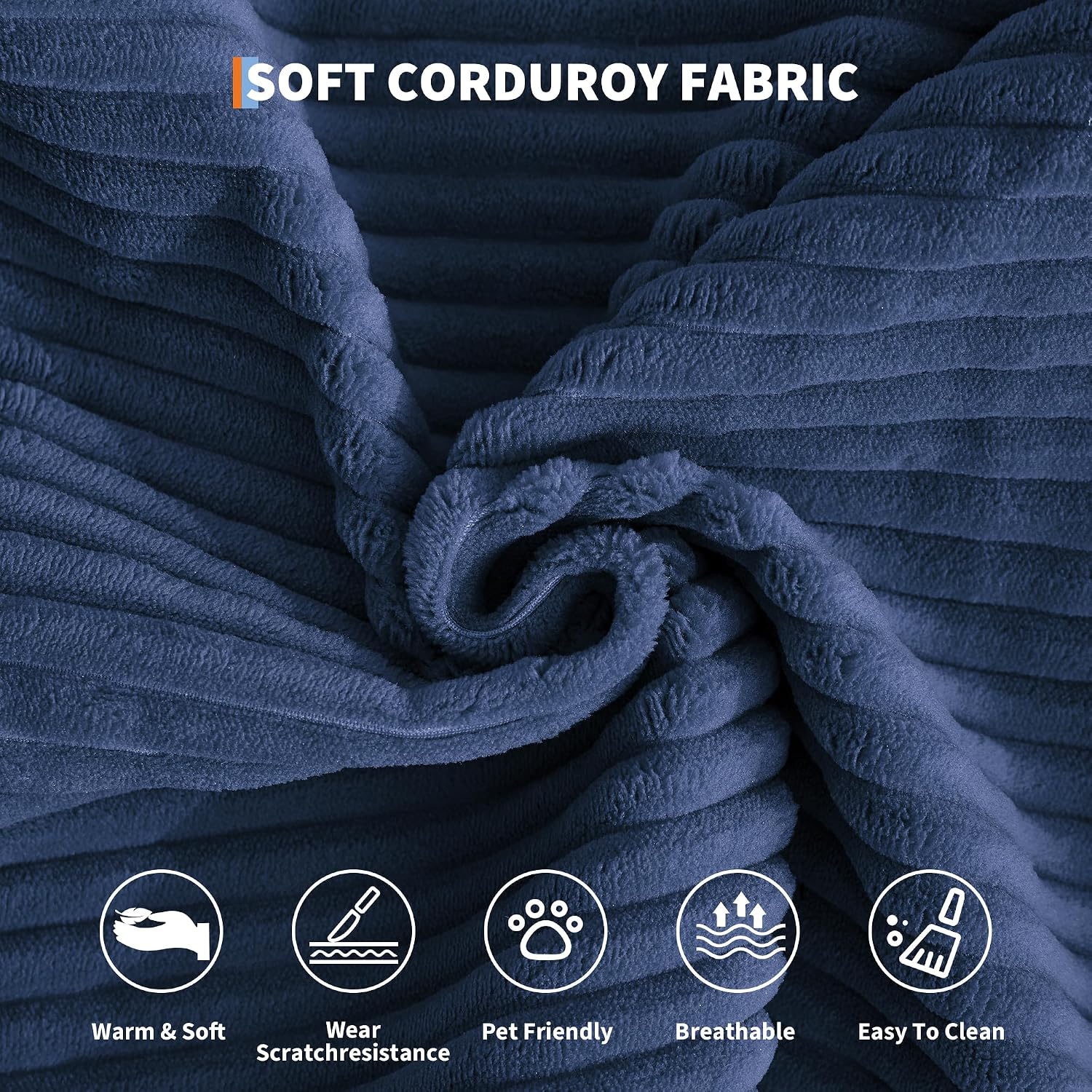 Garvee 5-in-1 Convertible Sofa Bed, 78.8' Modular Corduroy Sleeper with Sturdy Frame & No Assembly, Multi-Functional Futon for Small Space, Living Room & Guest Room (Blue)