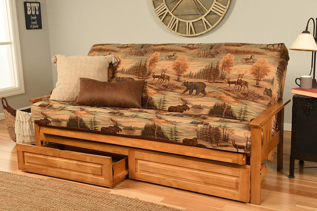 Kodiak Furniture Monterey Futon Set with Storage Drawers, with Butternut Base and Canadian Mattress