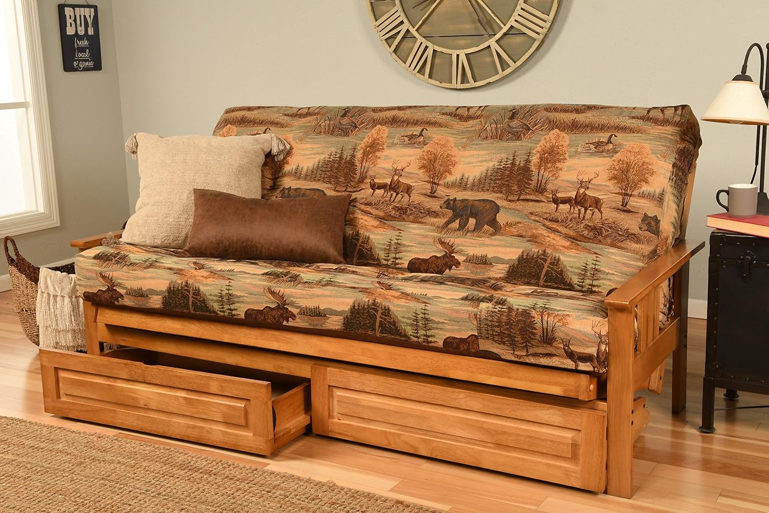 Kodiak Furniture Monterey Futon Set with Storage Drawers, with Butternut Base and Canadian Mattress