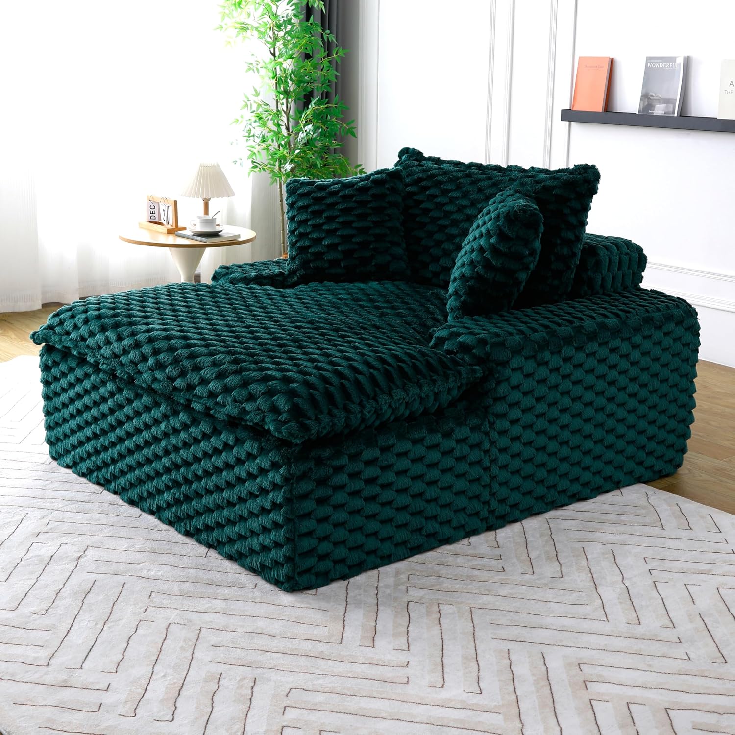 51 Inch Lounge Sofa, Boneless Cloud Couch for Living Room Bedroom, Comfy Reading Chair for Adults, Soft Textured Sleeper Chair with 2 Pillows, Frameless Floor Seating (Green)