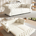 83.8'' Sleeper Sofa Bed Queen Size, Velvet Chesterfield Pull Out Couch, Flower Tufting Convertible Sofa, Comfy Loveseat, Modern Futon Couches, 2 Pillows for Living Room, Apartment, Beige