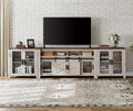 WAMPAT TV Stand Set for 100 inch TV,Door Storage Cabinet with Mesh for Living Room,Farmhouse Storage Units with Open and Adjustable Shelf,Antique White, Dark Walnut and White