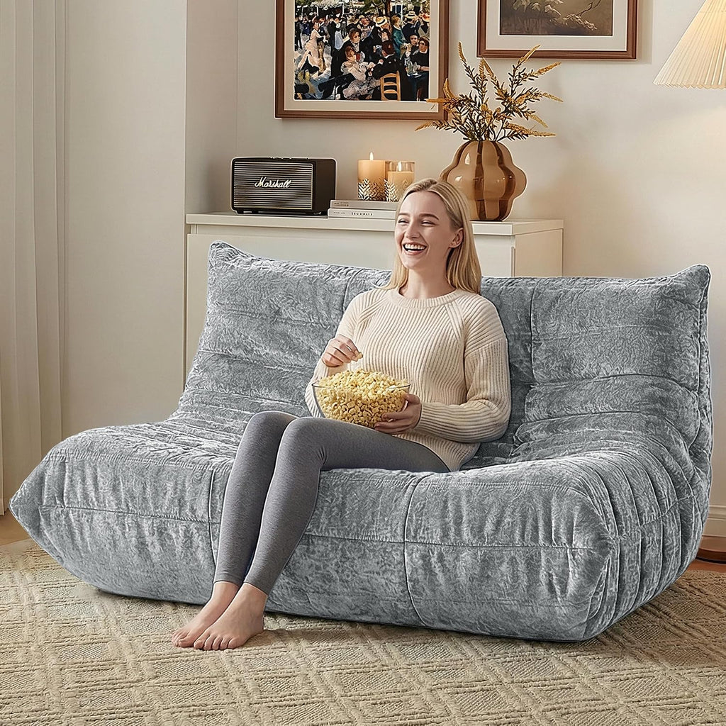 HABUTWAY Bean Bag Chair, Giant Bean Bag Chairs for Adults, Loveseat Fireside Chair, 2 Seater Lazy Bean Bag Sofa Memory Foam Couch for Living Room, Bedroom, Office (Light Grey)