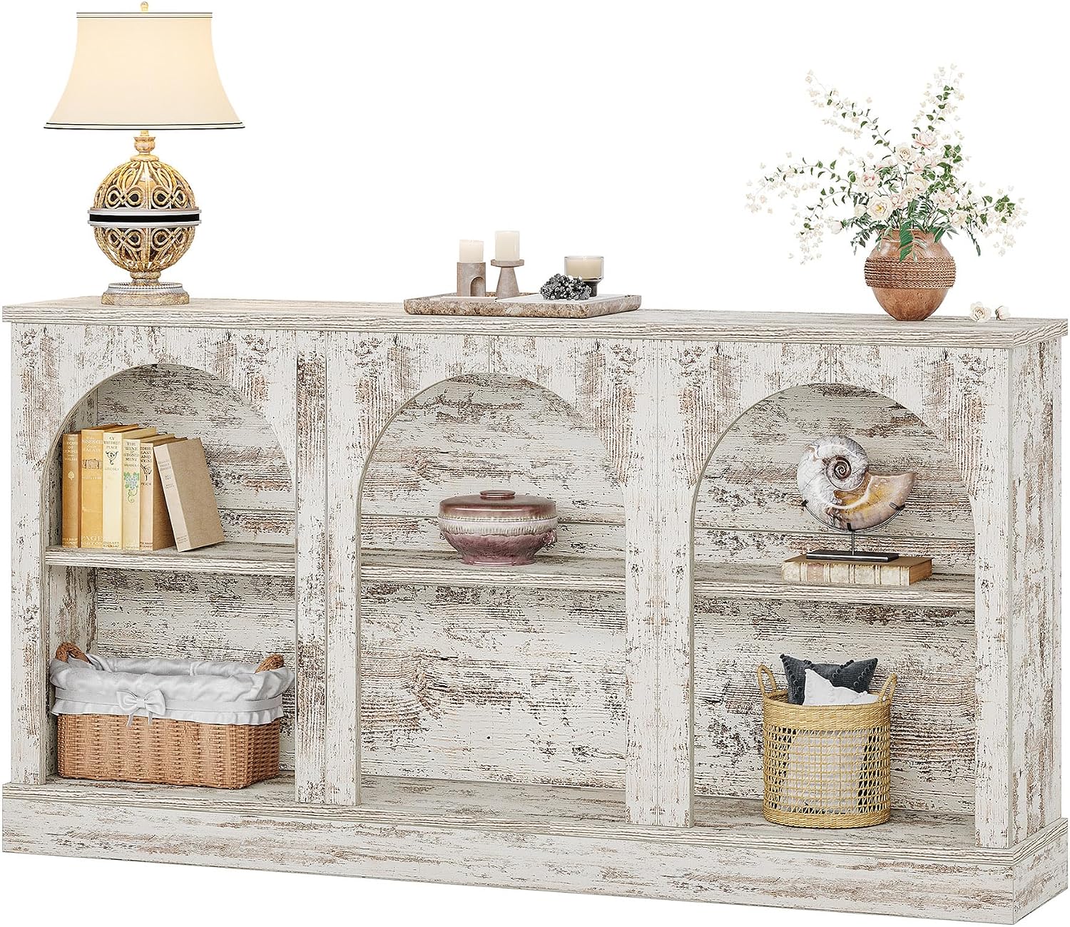 Tribesigns TV Media Consoles for Living Room, Farmhouse Entertainment Center with Storage Cabinets, Modern Television Stand for Bedroom, Distressed White